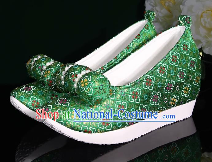 Green Hanfu Shoes Small Pillows Heightening And Restoration Green Climbing Cloud Shoes Cloud Head Cloth Shoes Ming Made Horse Noodles