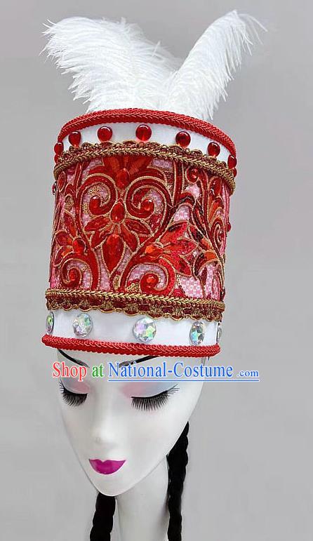 Uighur Dance Headdress Taoli Cup  Flowers  Feather Hair Decoration Taoli Cup Children Competition Art Test