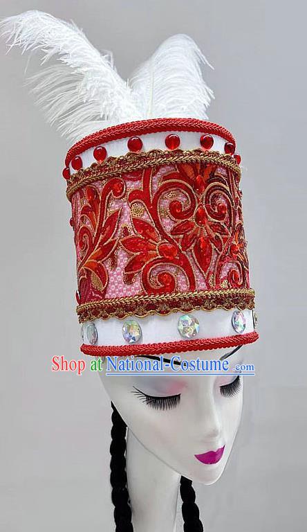 Uighur Dance Headdress Taoli Cup  Flowers  Feather Hair Decoration Taoli Cup Children Competition Art Test