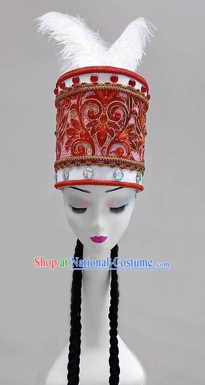 Uighur Dance Headdress Taoli Cup  Flowers  Feather Hair Decoration Taoli Cup Children Competition Art Test