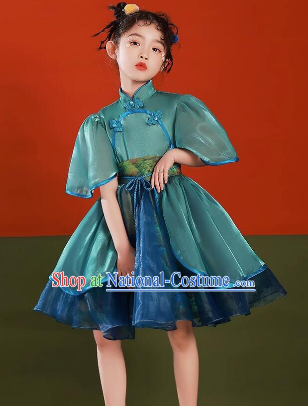 Top Children Catwalks Clothing Model Contest Blue Dress China Stage Show Costume