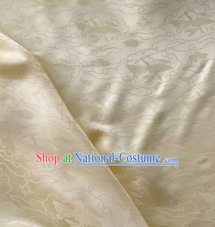 Beige China Traditional Design Mulberry Silk Jacquard Satin Fabric Classical Wild Goose Hold Reed Pattern Cheongsam Cloth