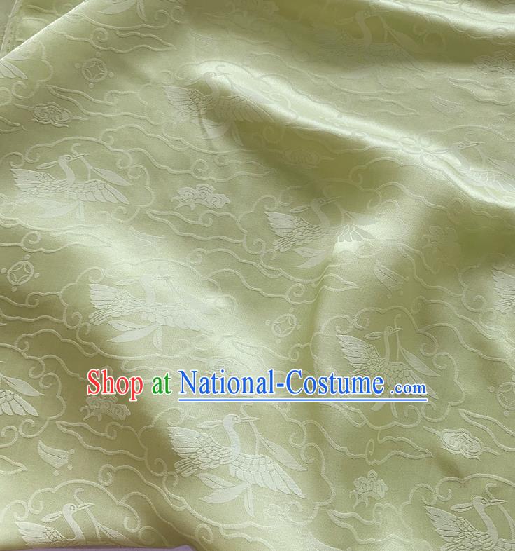 Pea Green China Cheongsam Cloth Traditional Design Mulberry Silk Jacquard Satin Fabric Classical Wild Goose Hold Reed Pattern Material