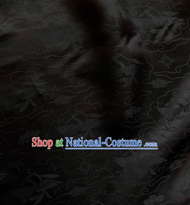 Black China Classical Wild Goose Hold Reed Pattern Material Cheongsam Cloth Traditional Design Mulberry Silk Jacquard Satin Fabric