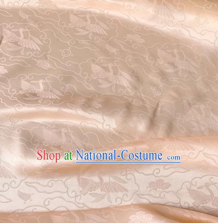 Light Pink China Jacquard Satin Fabric Classical Wild Goose Hold Reed Pattern Material Cheongsam Cloth Traditional Design Mulberry Silk