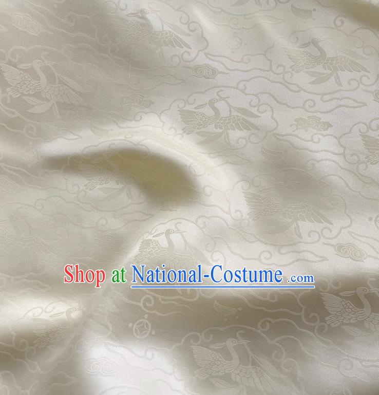 Creamy White China Traditional Design Mulberry Silk Jacquard Satin Fabric Classical Wild Goose Hold Reed Pattern Material Cheongsam Cloth