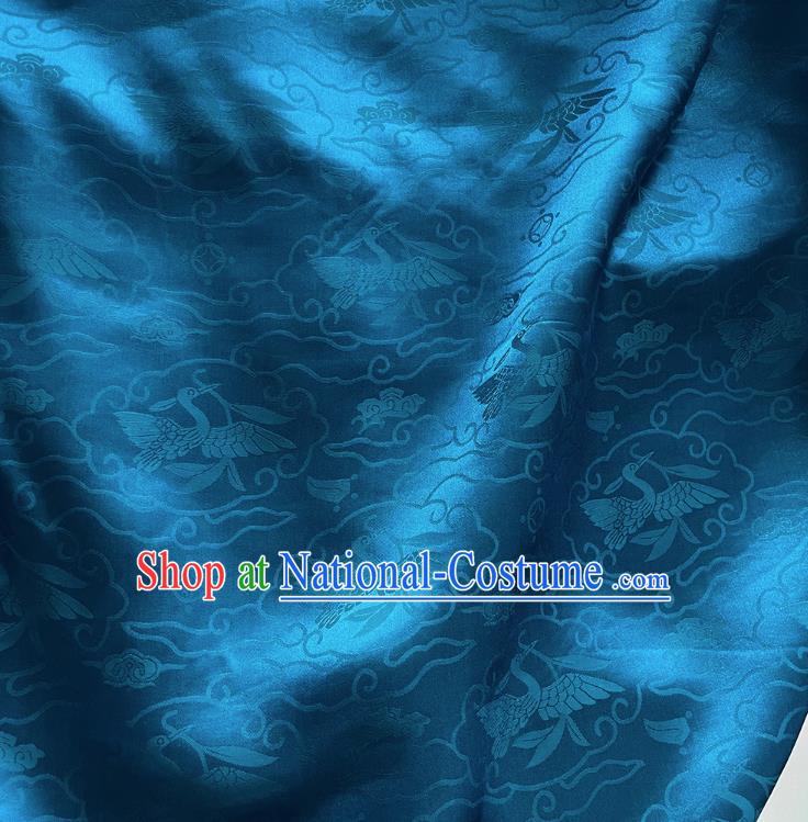 Peacock Blue Jacquard Satin Fabric China Traditional Wild Goose Hold Reed Design Material Cheongsam Cloth Classical Mulberry Silk