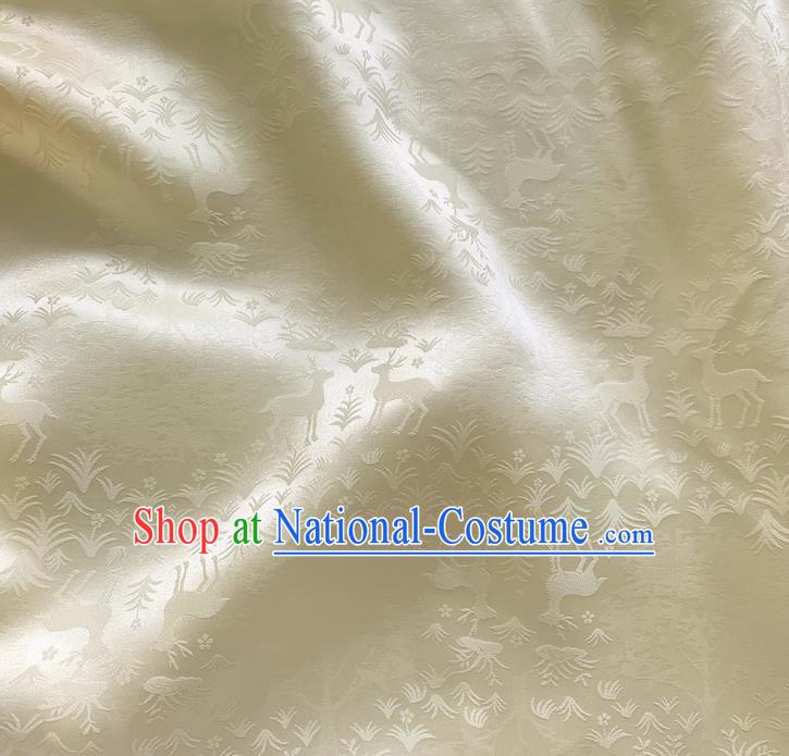 Beige China Mulberry Silk Traditional Deer Design Fabric Classical Cheongsam Cloth Jacquard Satin