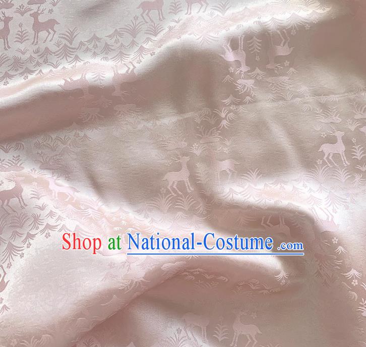 Pink China Jacquard Satin Mulberry Silk Traditional Deer Design Fabric Classical Cheongsam Cloth