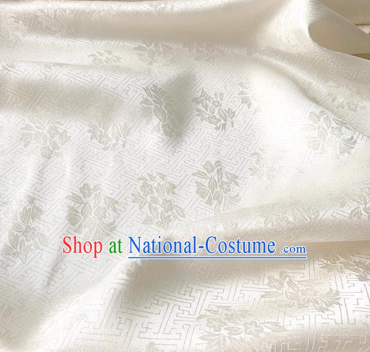 White China Mulberry Silk Classical Trumpet Creeper Design Cloth Hanfu Fabric Traditional Jacquard Crepe