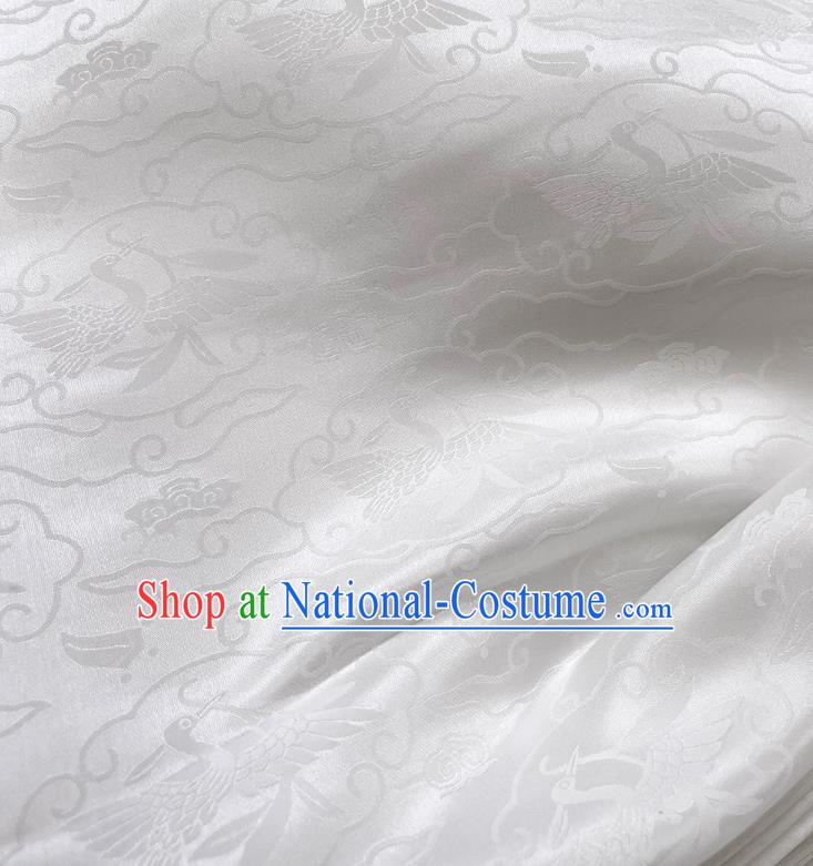 White Traditional Design Mulberry Silk Jacquard Satin Fabric China Classical Wild Goose Hold Reed Pattern Cheongsam Cloth