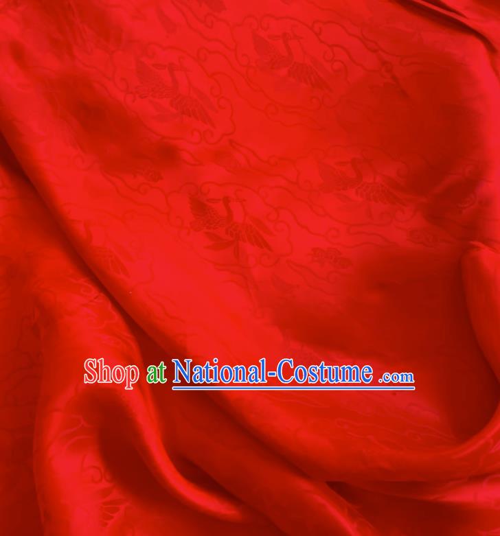 Red China Jacquard Satin Fabric Classical Wild Goose Hold Reed Pattern Cheongsam Cloth Traditional Design Mulberry Silk