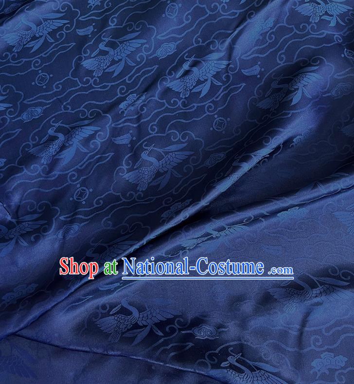 Navy China Classical Wild Goose Hold Reed Pattern Cheongsam Cloth Traditional Design Mulberry Silk Jacquard Satin Fabric