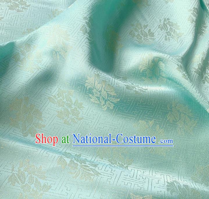 Light Cyan China Traditional Jacquard Crepe Mulberry Silk Classical Trumpet Creeper Design Cloth Hanfu Fabric