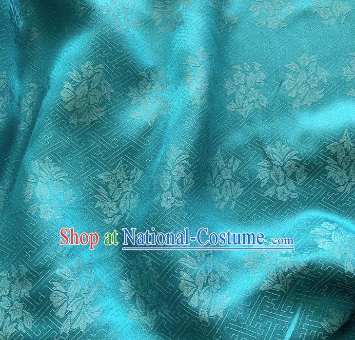 Peacock Blue China Hanfu Fabric Traditional Jacquard Crepe Mulberry Silk Classical Trumpet Creeper Design Cloth