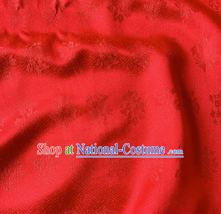 Red China Classical Trumpet Creeper Design Cloth Hanfu Fabric Traditional Jacquard Crepe Mulberry Silk