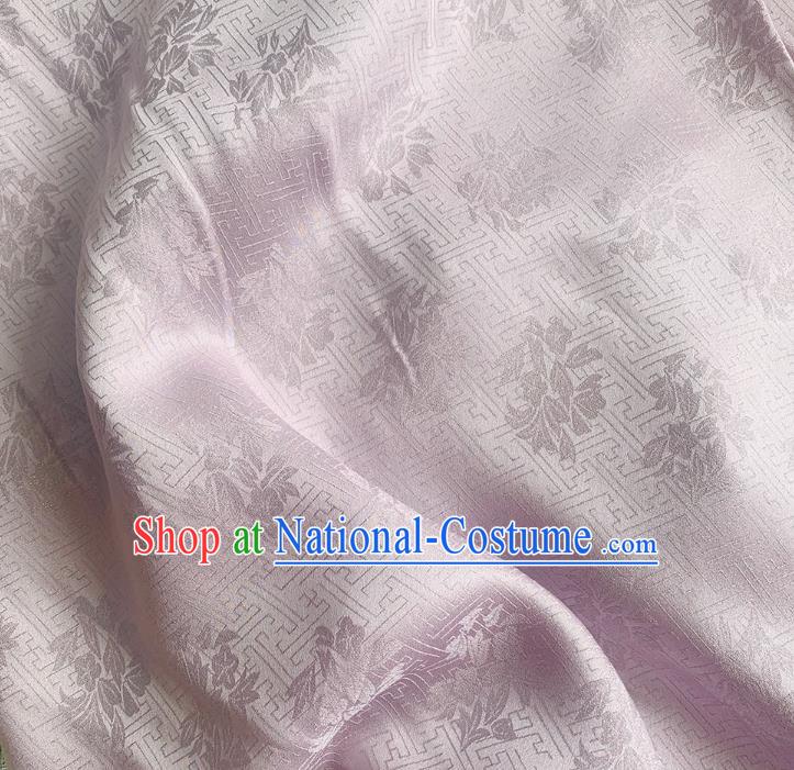 Light Purple China Hanfu Fabric Traditional Jacquard Crepe Mulberry Silk Classical Trumpet Creeper Pattern Cloth