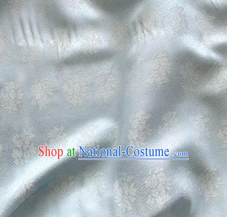 Alice Blue China Classical Trumpet Creeper Pattern Cloth Hanfu Fabric Traditional Jacquard Crepe Mulberry Silk