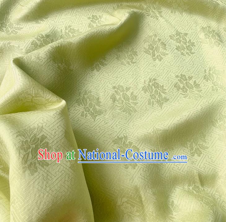 Yellowish Green China Mulberry Silk Classical Trumpet Creeper Pattern Hanfu Fabric Traditional Jacquard Crepe Cloth