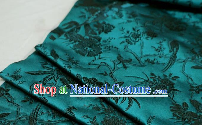 Peacock Green China Tang Suit Drapery Traditional Brocade Fabric Classical Flower Bird Pattern Design Cloth