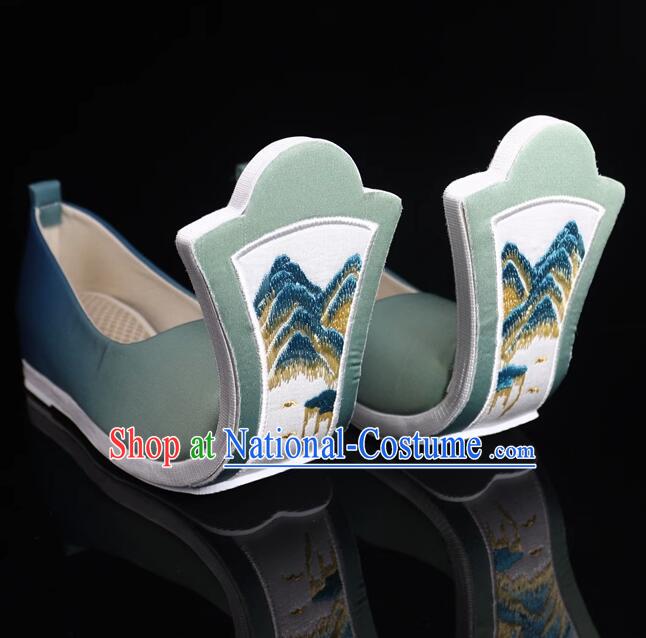 China Tang Dynasty Princess Shoes Traditional Hanfu Shoes Handmade Turquoise Shoes