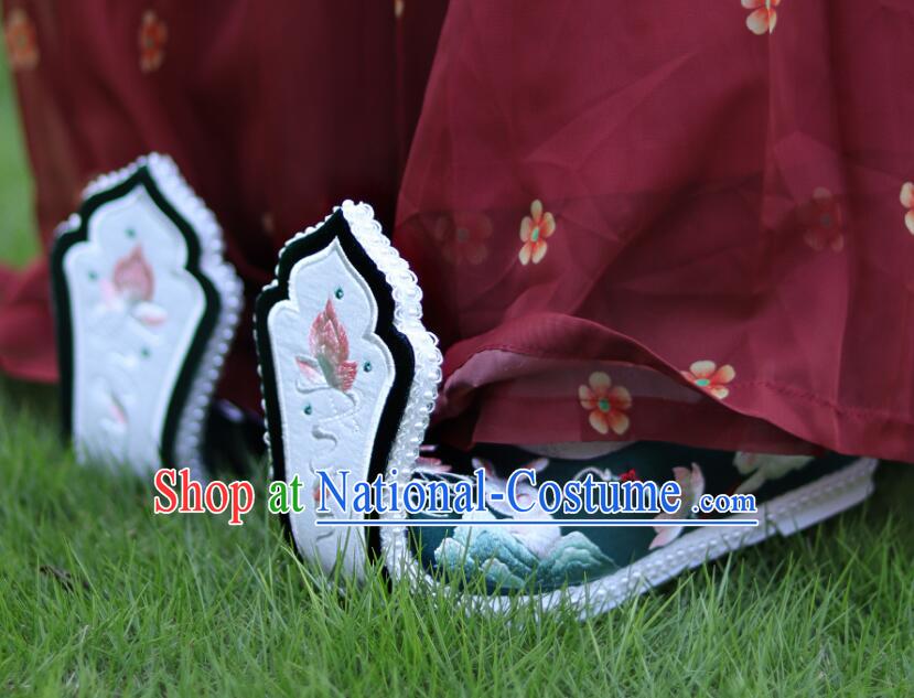 China Handmade Dark Green Shoes Tang Dynasty Princess Shoes Traditional Hanfu Embroidered Shoes