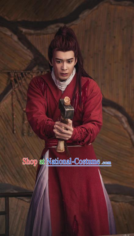 China Young Warrior Hanfu Clothing Ancient Swordsman Costumes TV Series The Starry Love La Mu Red Robes