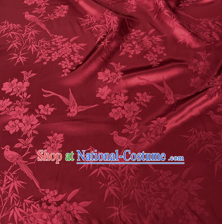 Wine Red Traditional Mulberry Silk Material Jacquard Satin Fabric China Classical Pattern Design Cheongsam Cloth