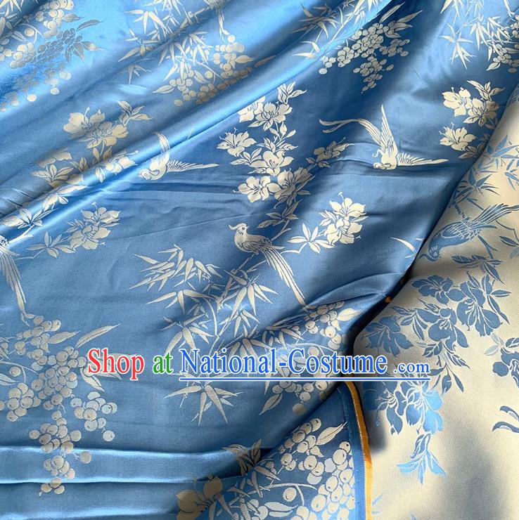 Blue and Golden China Classical Pattern Design Cheongsam Cloth Traditional Mulberry Silk Material Jacquard Satin Fabric