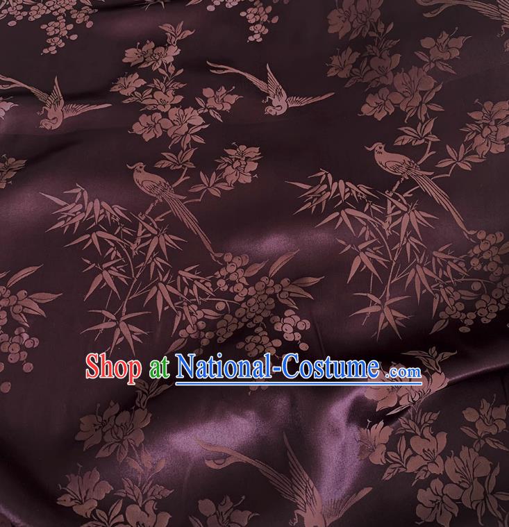 Dark Purple China Jacquard Satin Fabric Classical Pattern Design Cheongsam Cloth Mulberry Silk Material