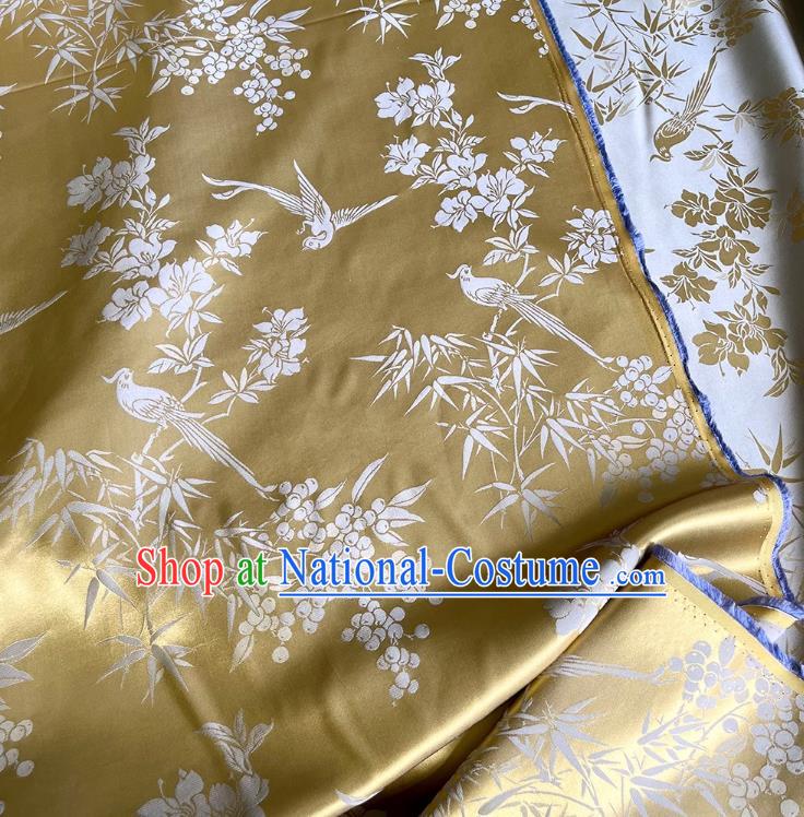 Golden China Cheongsam Cloth Mulberry Silk Material Jacquard Satin Fabric Classical Pattern Design Material