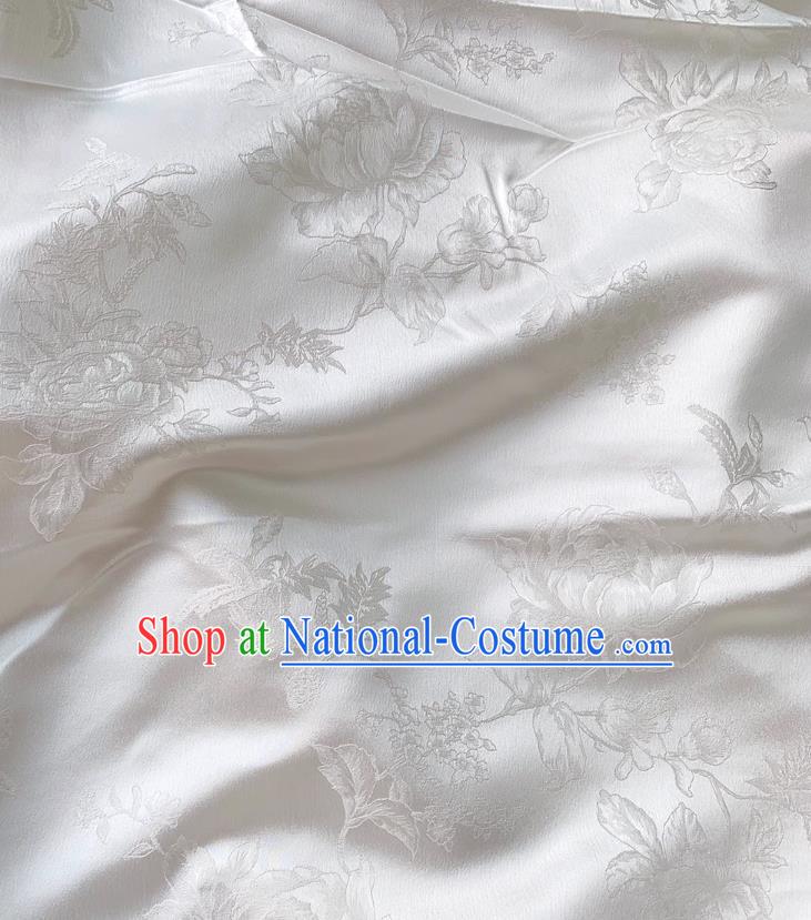 White China Classical Peony Pattern Material Cheongsam Cloth Traditional Design Mulberry Silk Jacquard Satin Fabric