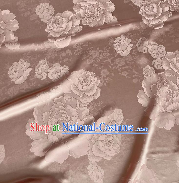 Cameo Brown China Cheongsam Satin Fabric Traditional Peony Design Jacquard Cloth Qipao Mulberry Silk Material