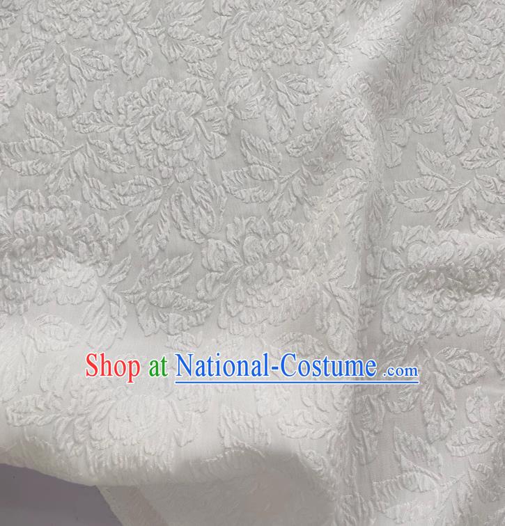 White China Jacquard Crepe Fabric Classical Peony Pattern Material Cheongsam Embossed Cloth Traditional Design Mulberry Silk