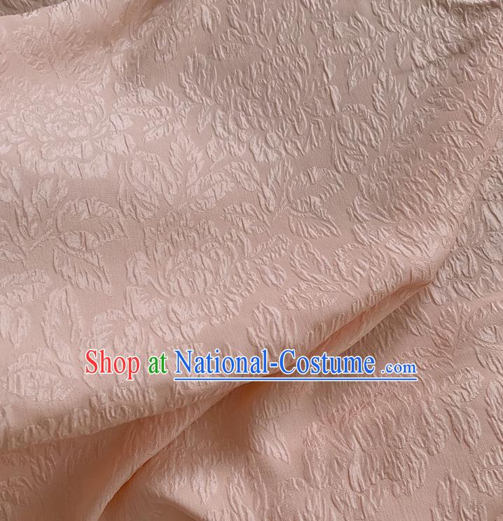 Pink China Traditional Design Mulberry Silk Jacquard Crepe Fabric Classical Peony Pattern Material Cheongsam Embossed Cloth