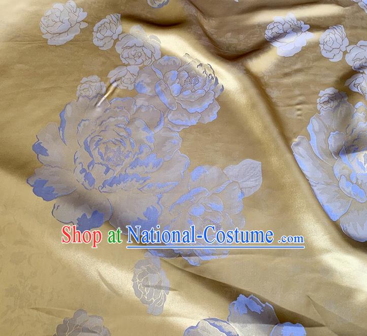 Golden China Traditional Peony Design Cheongsam Cloth Mulberry Silk Material Jacquard Satin Fabric