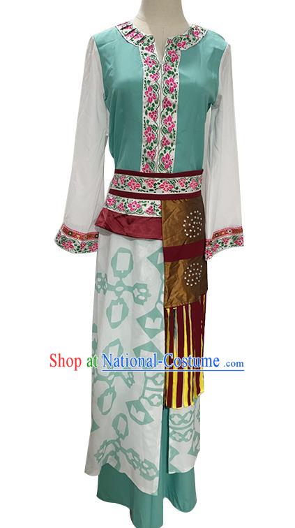 China Taoli Cup Dance Competition Clothing Folk Dance Green Outfit Yao Nationality Woman Stage Performance Costume