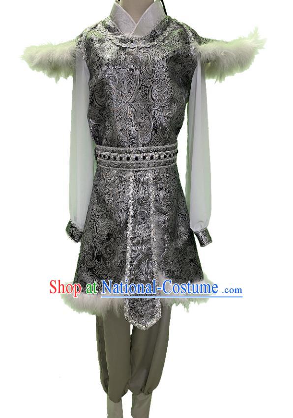 China Male Stage Performance Costume Taoli Cup Dance Competition Clothing Classical Dance Warrior Grey Outfit