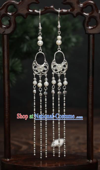 China Hanfu Long Tassel Earrings Ancient Fairy Ear Jewelries Handmade Princess Accessories