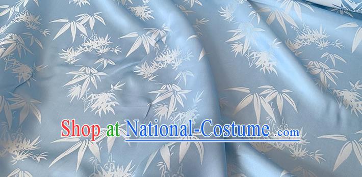 Blue China Traditional Bamboo Leaf Design Silk Cloth Classical Jacquard Mulberry Silk Fabric Cheongsam Brocade Material