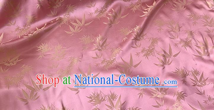 Pink China Classical Bamboo Leaf Design Silk Cloth Traditional Jacquard Fabric Cheongsam Brocade Material