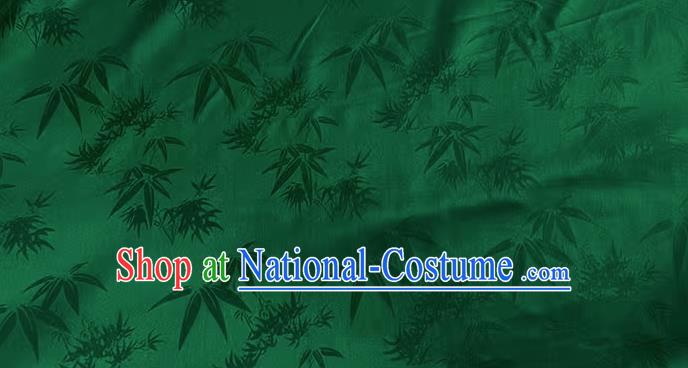 Dark Green China Classical Bamboo Leaf Pattern Silk Cloth Traditional Design Jacquard Fabric Cheongsam Brocade Material