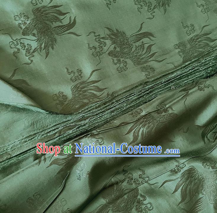 Olive Green China Cheongsam Brocade Material Classical Carps Design Silk Cloth Traditional Mulberry Silk Fabric