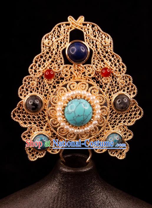 China Handmade Hanfu Golden Hairpin Ancient Dunhuang Fairy Hair Jewelry Tang Dynasty Princess Hair Crown